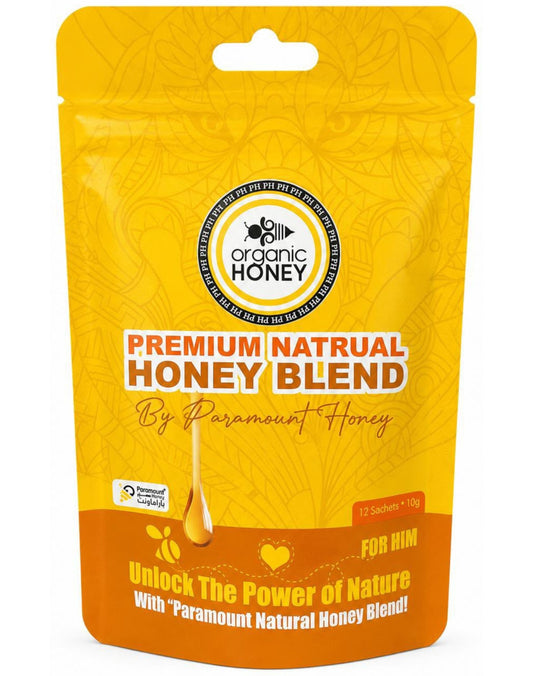 Premium Natural Honey Blend with Bee Pollen, Royal Jelly, Ginseng & Mineral Resin (Shilajit Extract) – 12 Sachets (10g Each) By Paramount Honey