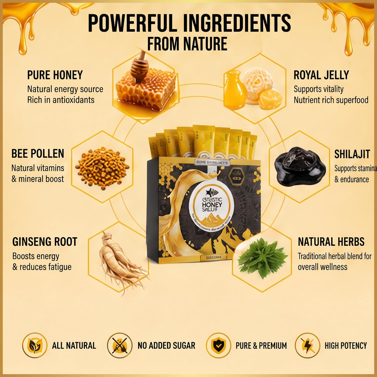 Paramount Organic Shilajit Honey with Clove & Cinnamon For-Men, (Pack of 10Sachets x 10g each)